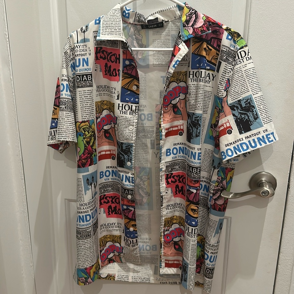 Graphic Button Up Collared Shirt